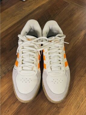 adidas White Sneakers with Orange Stripes- Women’s Athletic Shoes 9.5